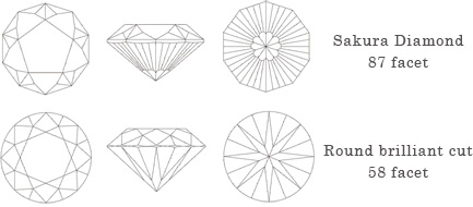 Decagon-shaped, eighty-seven facet and flower-shape cut diamond